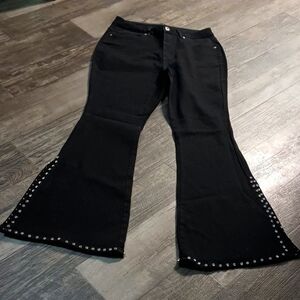 Ashley Stewart Women's 10 High Rise Studded Flared Jeans